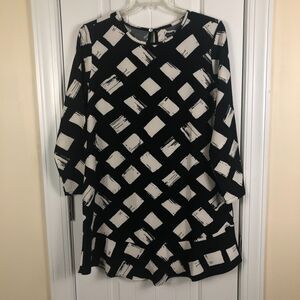 Mud Pie Dress Tunic Black White Size Large Geometric Print Mod Retro Office Work